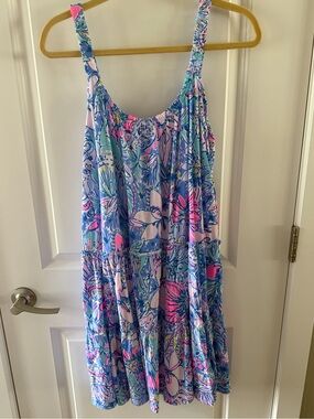 Lilly Pulitzer Blue & Pink Floral Tiered Mini Dress
